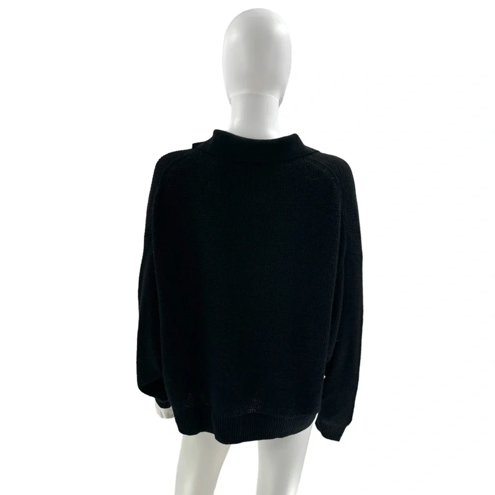 Quince | NEW Baby Alpaca-Wool Waffle Stitch Polo Sweater in Black Size XL - Picture 7 of 11